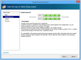 Showing the options for creating volumes in Acronis Disk Director